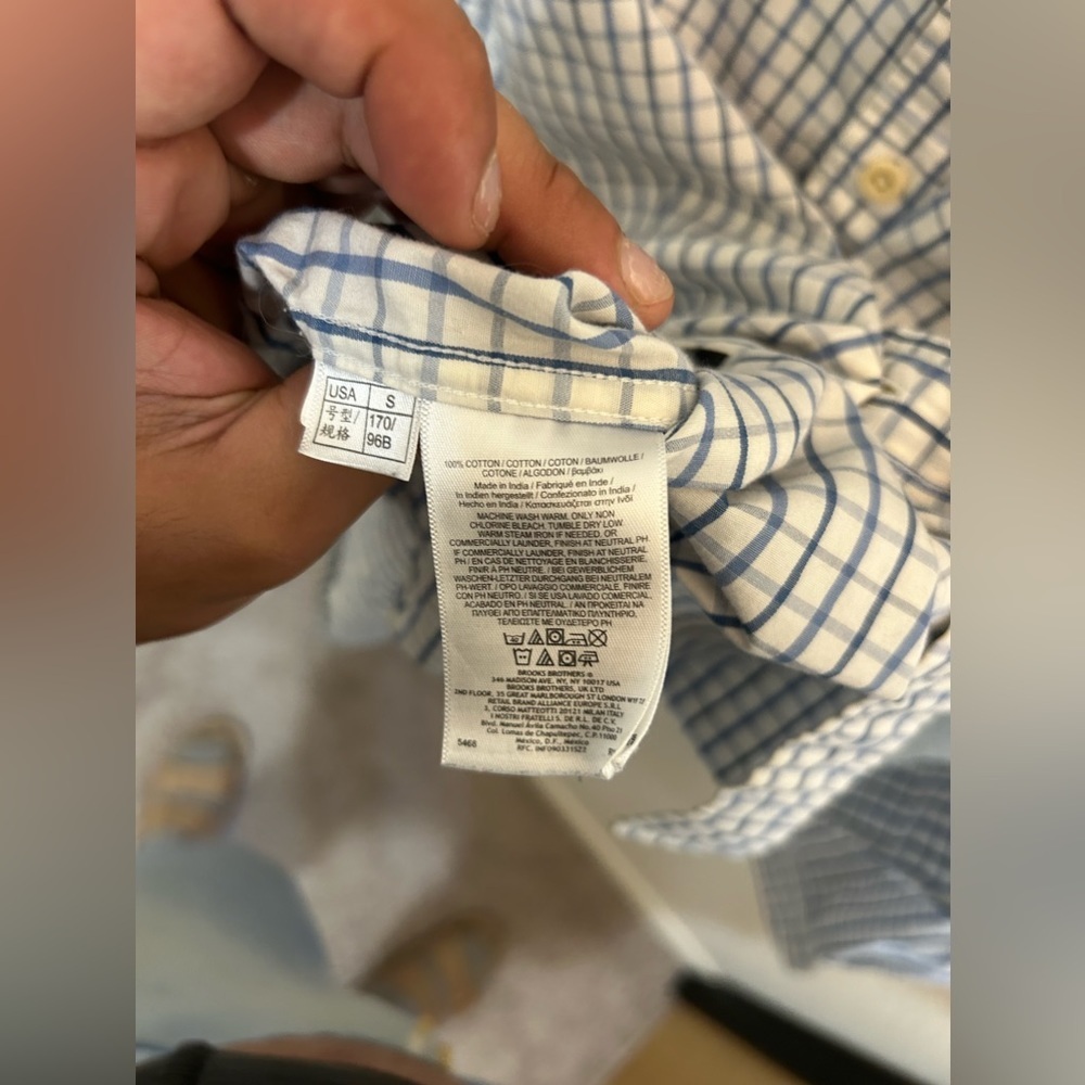 Small Brooks Brother Plaid Blue & White Shirt - Picture 10 of 11